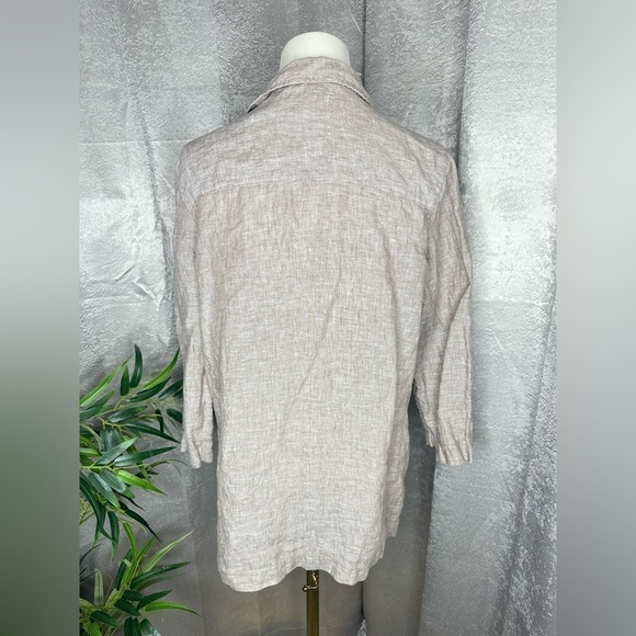 NEW TAHARI Women’s Linen Long Sleeve Collared Tunic Top in Taupe Sz M - Picture 4 of 9